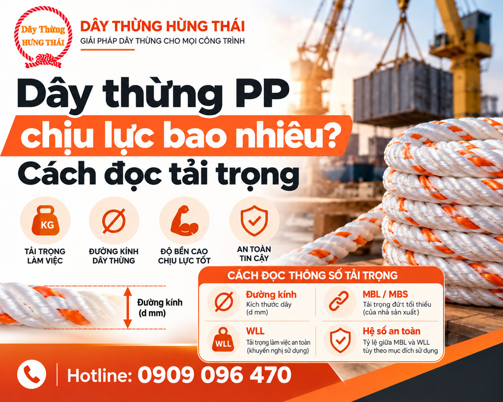 Dây thừng PP và thông số tải trọng theo đường kính