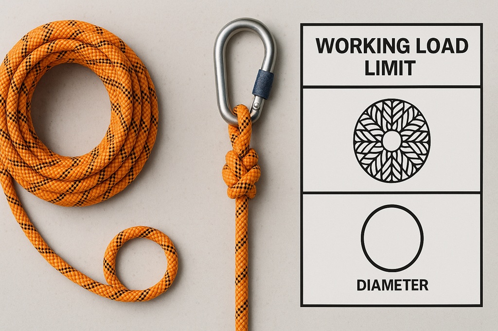 Cách chọn dây thừng phù hợp theo Đường kính và Giới hạn Tải trọng Làm việc (WLL). Ứng dụng dây thừng leo núi/an toàn.