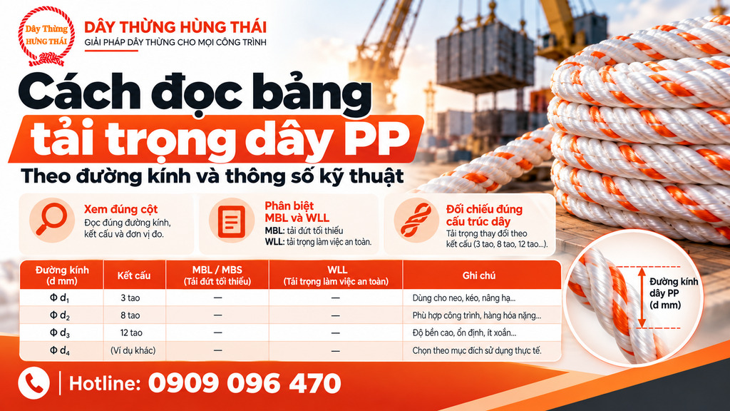 Cách đọc bảng tải trọng dây PP theo đường kính
