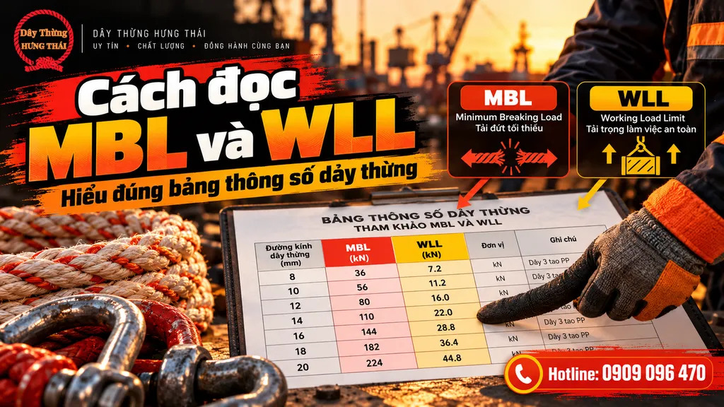 Cách đọc bảng thông số MBL và WLL của dây thừng