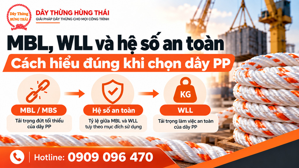 Minh họa mối quan hệ giữa MBL WLL và hệ số an toàn dây PP