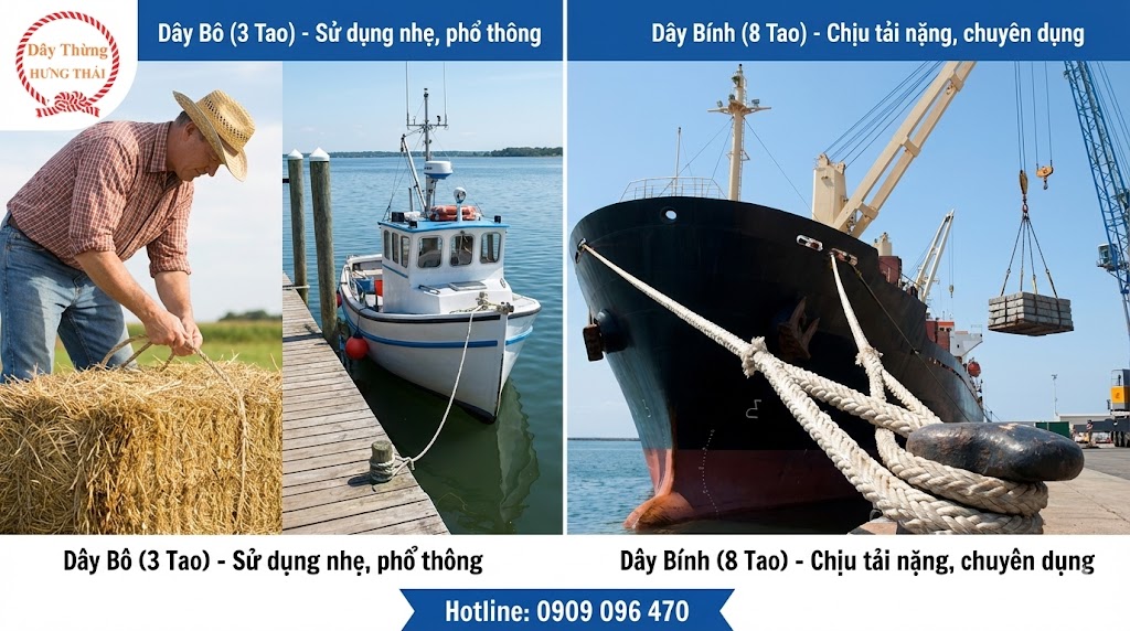 Tình huống chọn dây bô 3 tao và dây bính 8 tao theo cách sử dụng